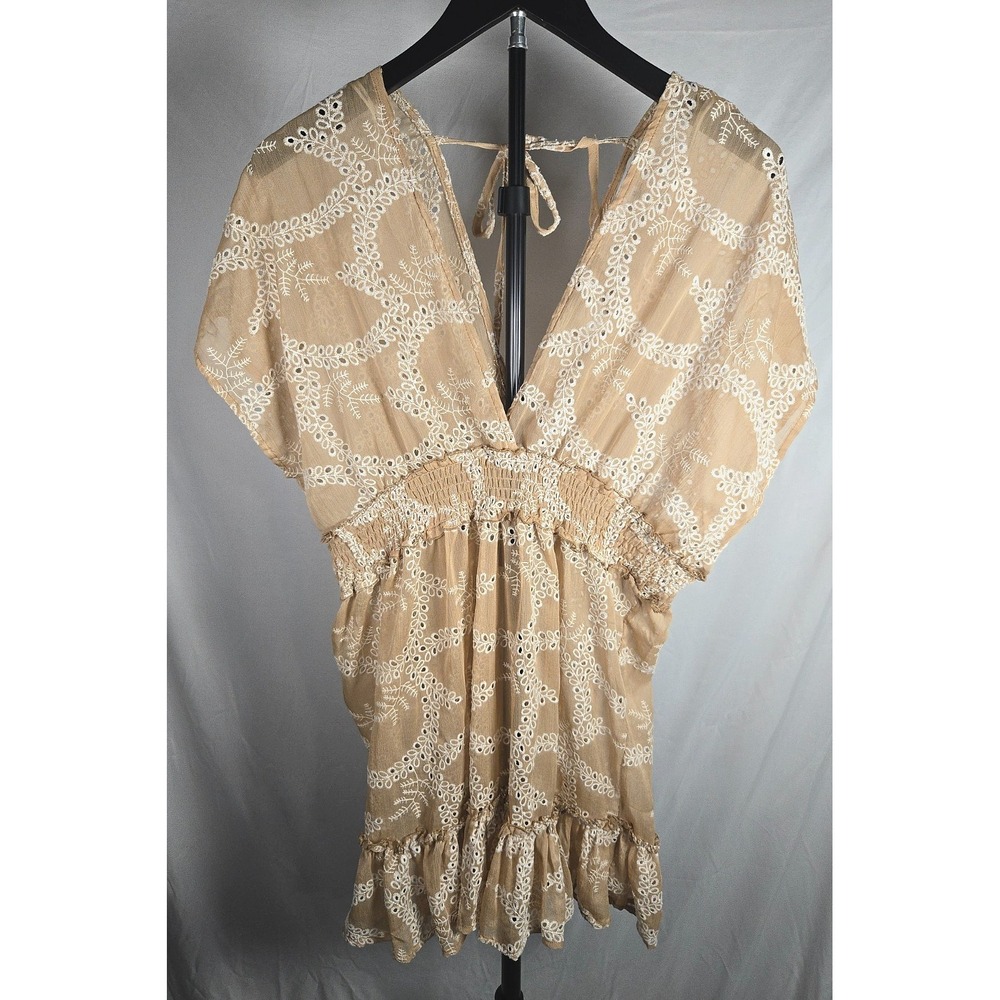 Blue Island Embroidered Boho Cover Up Dress Size M Beige Swim Tunic‎ Festival